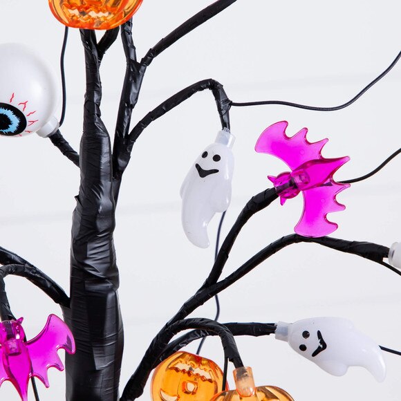 2-Ft Pre-Lit Artificial Halloween Eyeballs Ghosts Bats Pumpkins 24 LED Lighted Ornament Tree - SKU #T5366 - 2