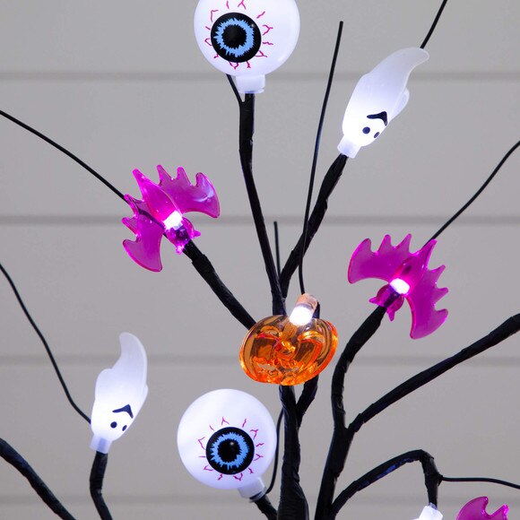 2-Ft Pre-Lit Artificial Halloween Eyeballs Ghosts Bats Pumpkins 24 LED Lighted Ornament Tree - SKU #T5366 - 3