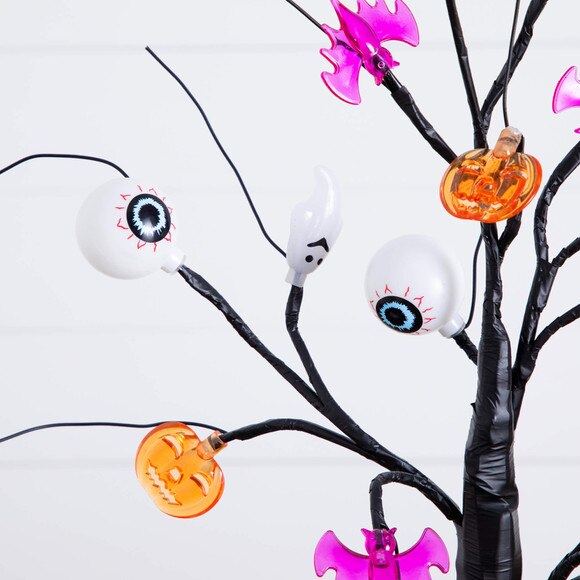 2-Ft Pre-Lit Artificial Halloween Eyeballs Ghosts Bats Pumpkins 24 LED Lighted Ornament Tree - SKU #T5366 - 4