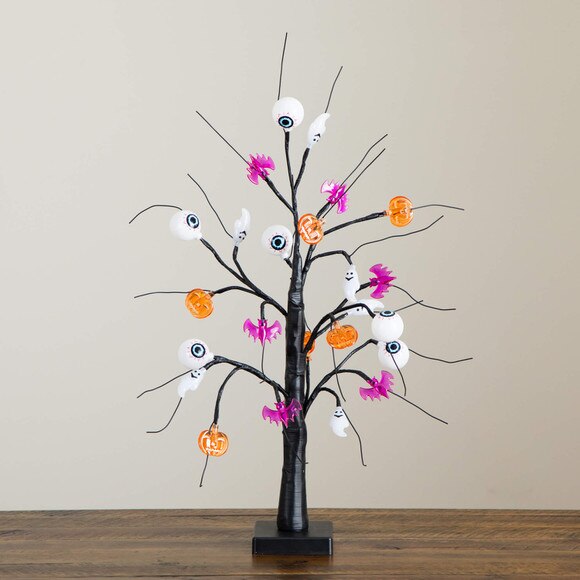 2-Ft Pre-Lit Artificial Halloween Eyeballs Ghosts Bats Pumpkins 24 LED Lighted Ornament Tree - SKU #T5366 - 7