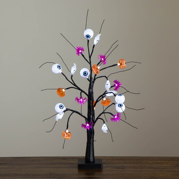 2-Ft Pre-Lit Artificial Halloween Eyeballs Ghosts Bats Pumpkins 24 LED Lighted Ornament Tree - SKU #T5366 - 8