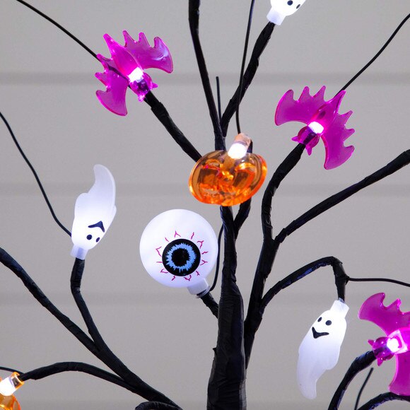 2-Ft Pre-Lit Artificial Halloween Eyeballs Ghosts Bats Pumpkins 24 LED Lighted Ornament Tree - SKU #T5366 - 9