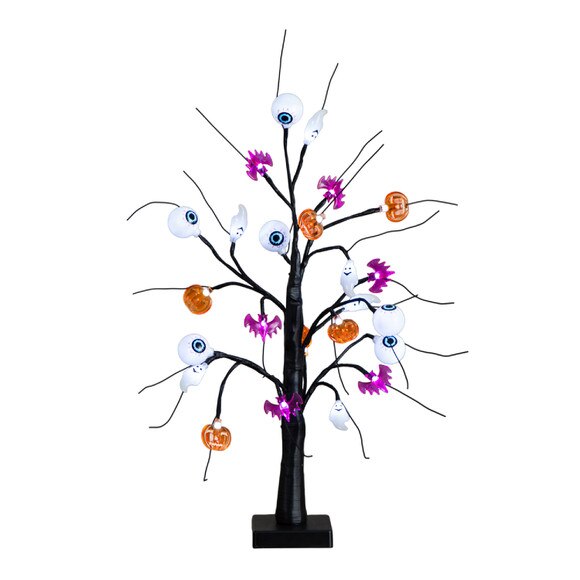 2-Ft Pre-Lit Artificial Halloween Eyeballs Ghosts Bats Pumpkins 24 LED Lighted Ornament Tree - SKU #T5366 - 10