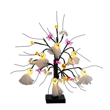 18-in Pre-Lit Artificial Halloween Ghost Dolls Spiders Bats Pumpkins 24 LED Lighted Ornament Tree - SKU #T5367