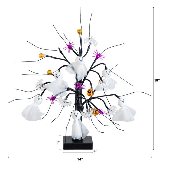 18-in Pre-Lit Artificial Halloween Ghost Dolls Spiders Bats Pumpkins 24 LED Lighted Ornament Tree - SKU #T5367 - 1