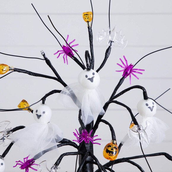 18-in Pre-Lit Artificial Halloween Ghost Dolls Spiders Bats Pumpkins 24 LED Lighted Ornament Tree - SKU #T5367 - 2