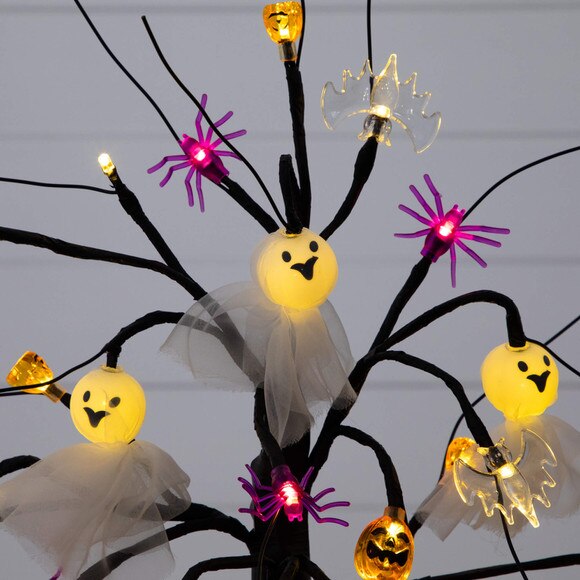 18-in Pre-Lit Artificial Halloween Ghost Dolls Spiders Bats Pumpkins 24 LED Lighted Ornament Tree - SKU #T5367 - 3