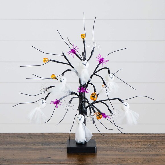 18-in Pre-Lit Artificial Halloween Ghost Dolls Spiders Bats Pumpkins 24 LED Lighted Ornament Tree - SKU #T5367 - 4