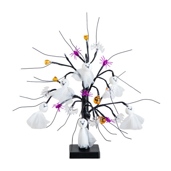 18-in Pre-Lit Artificial Halloween Ghost Dolls Spiders Bats Pumpkins 24 LED Lighted Ornament Tree - SKU #T5367 - 6