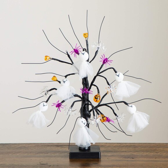 18-in Pre-Lit Artificial Halloween Ghost Dolls Spiders Bats Pumpkins 24 LED Lighted Ornament Tree - SKU #T5367 - 8