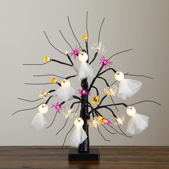 18-in Pre-Lit Artificial Halloween Ghost Dolls Spiders Bats Pumpkins 24 LED Lighted Ornament Tree - SKU #T5367 - 9