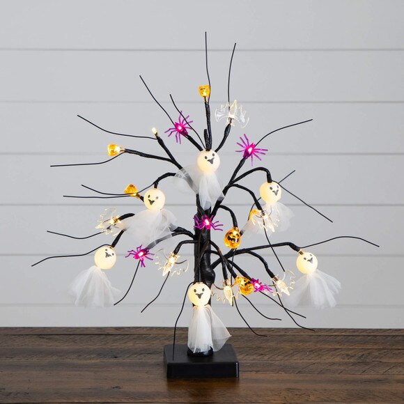 18-in Pre-Lit Artificial Halloween Ghost Dolls Spiders Bats Pumpkins 24 LED Lighted Ornament Tree - SKU #T5367 - 10