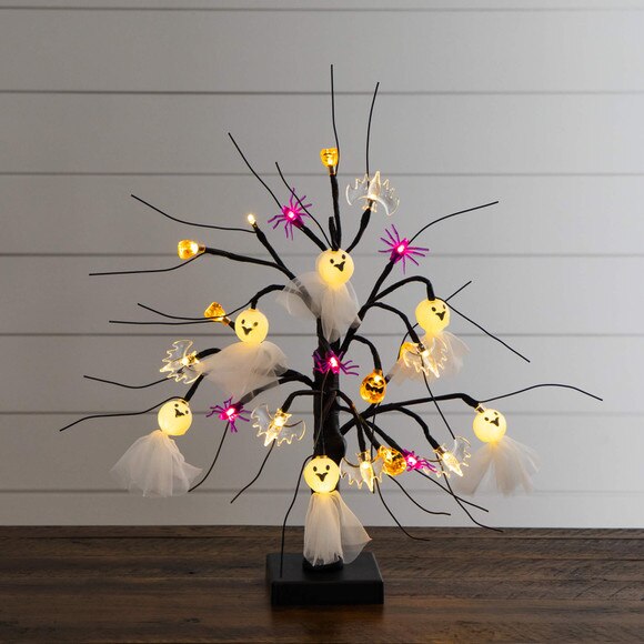 18-in Pre-Lit Artificial Halloween Ghost Dolls Spiders Bats Pumpkins 24 LED Lighted Ornament Tree - SKU #T5367 - 11