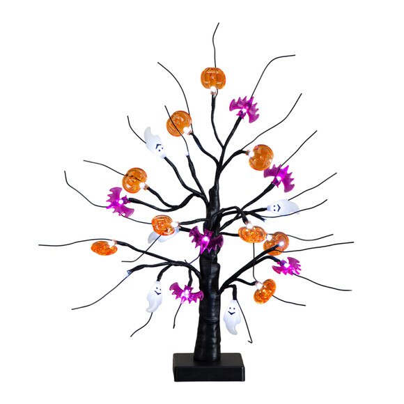18-in Pre-Lit Artificial Halloween Ghost Bats Pumpkins 24 LED Lighted Ornament Tree - SKU #T5368