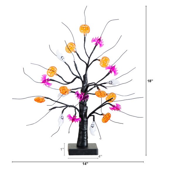 18-in Pre-Lit Artificial Halloween Ghost Bats Pumpkins 24 LED Lighted Ornament Tree - SKU #T5368 - 1