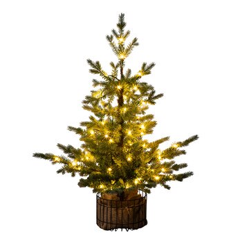 3-ft Pre-Lit Artificial Christmas Tree in Jute Wire Planter with 30 Warm White LED Lights - SKU #T5377