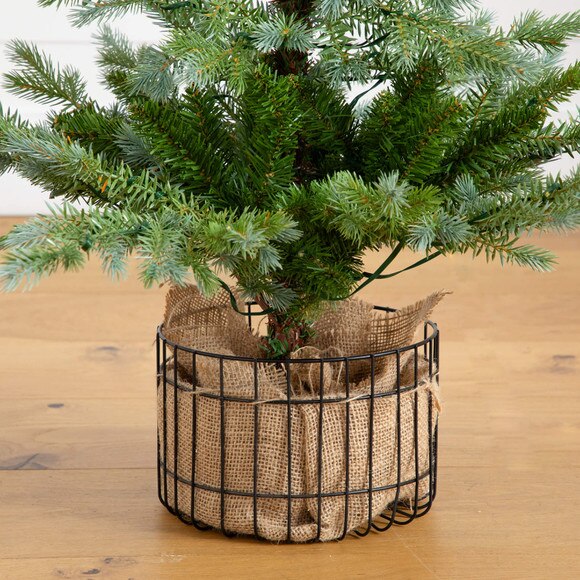 3-ft Pre-Lit Artificial Christmas Tree in Jute Wire Planter with 30 Warm White LED Lights - SKU #T5377 - 5