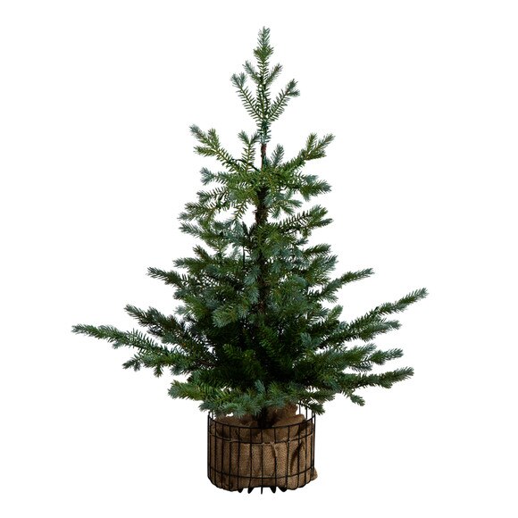 3-ft Pre-Lit Artificial Christmas Tree in Jute Wire Planter with 30 Warm White LED Lights - SKU #T5377 - 6
