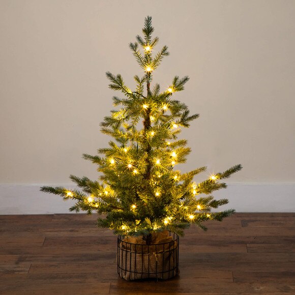 3-ft Pre-Lit Artificial Christmas Tree in Jute Wire Planter with 30 Warm White LED Lights - SKU #T5377 - 10