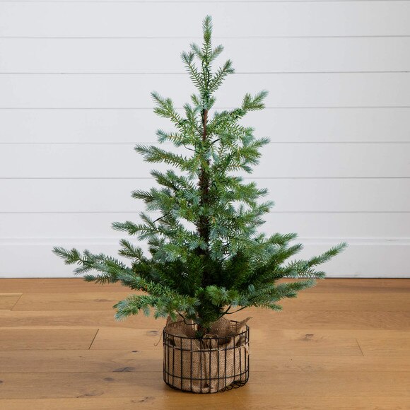 3-ft Pre-Lit Artificial Christmas Tree in Jute Wire Planter with 30 Warm White LED Lights - SKU #T5377 - 11