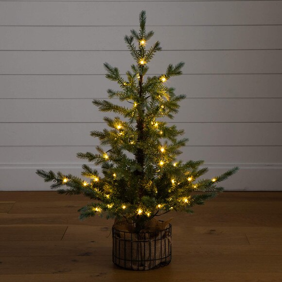 3-ft Pre-Lit Artificial Christmas Tree in Jute Wire Planter with 30 Warm White LED Lights - SKU #T5377 - 12