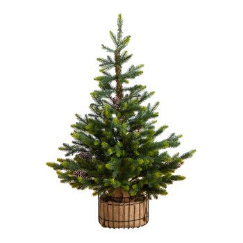 3-ft Artificial Balsam Fir Christmas Tree with Pine Cones in Jute Wire Planter - SKU #T5378