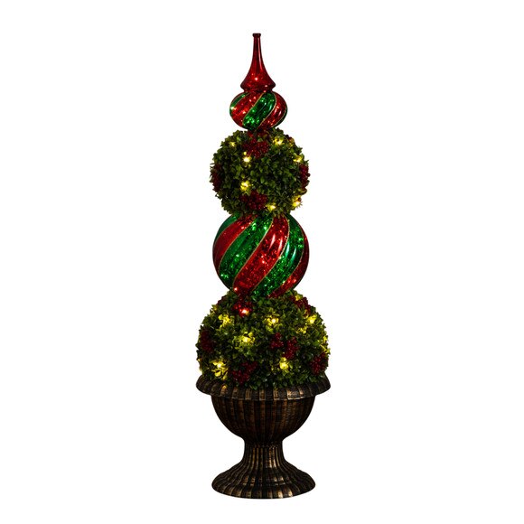 3-ft Pre-Lit Artificial Christmas Ornament Boxwood Topiary Tree with 70 Warm White LED Lights - SKU #T5381