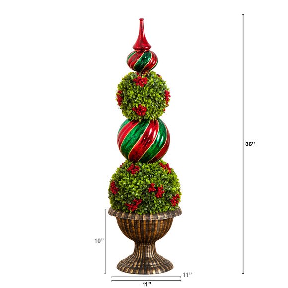 3-ft Pre-Lit Artificial Christmas Ornament Boxwood Topiary Tree with 70 Warm White LED Lights - SKU #T5381 - 1