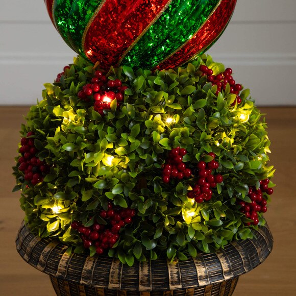 3-ft Pre-Lit Artificial Christmas Ornament Boxwood Topiary Tree with 70 Warm White LED Lights - SKU #T5381 - 3