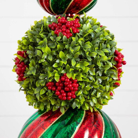 3-ft Pre-Lit Artificial Christmas Ornament Boxwood Topiary Tree with 70 Warm White LED Lights - SKU #T5381 - 4