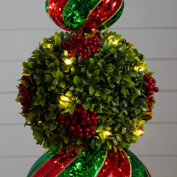 3-ft Pre-Lit Artificial Christmas Ornament Boxwood Topiary Tree with 70 Warm White LED Lights - SKU #T5381 - 7