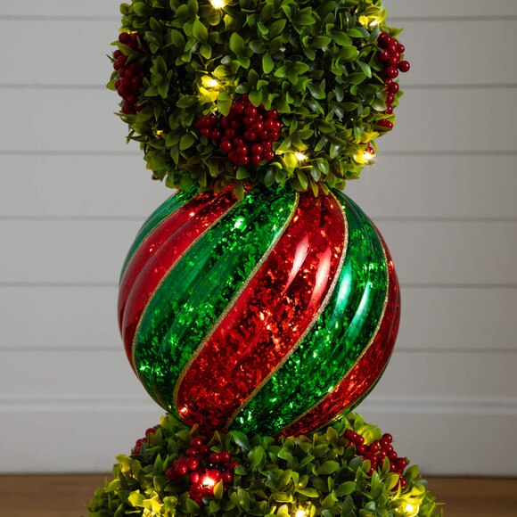 3-ft Pre-Lit Artificial Christmas Ornament Boxwood Topiary Tree with 70 Warm White LED Lights - SKU #T5381 - 8
