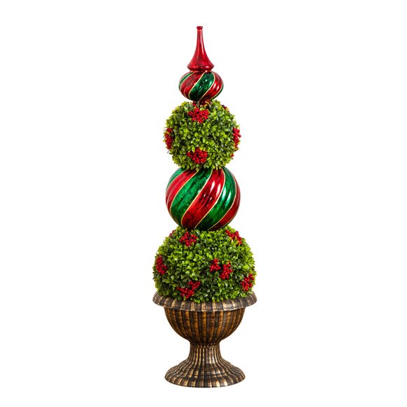 3-ft Pre-Lit Artificial Christmas Ornament Boxwood Topiary Tree with 70 Warm White LED Lights - SKU #T5381 - 9