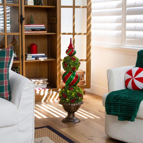 3-ft Pre-Lit Artificial Christmas Ornament Boxwood Topiary Tree with 70 Warm White LED Lights - SKU #T5381 - 10