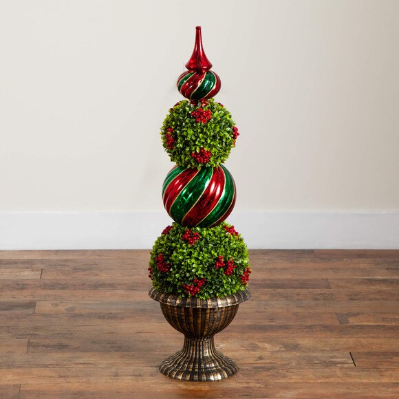 3-ft Pre-Lit Artificial Christmas Ornament Boxwood Topiary Tree with 70 Warm White LED Lights - SKU #T5381 - 11