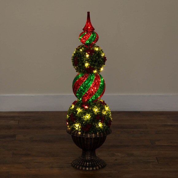 3-ft Pre-Lit Artificial Christmas Ornament Boxwood Topiary Tree with 70 Warm White LED Lights - SKU #T5381 - 12