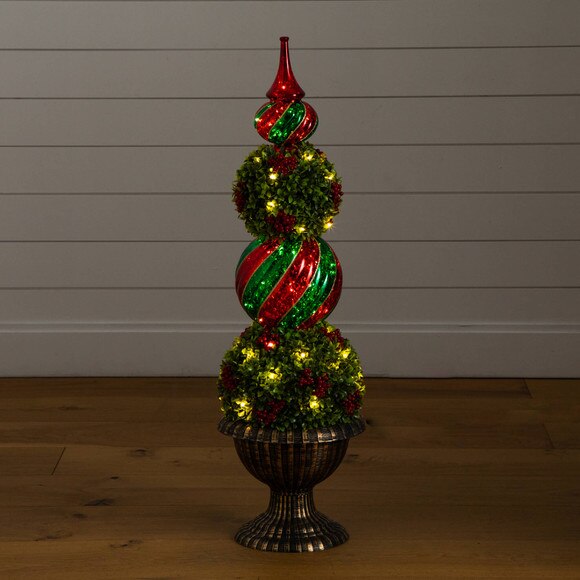 3-ft Pre-Lit Artificial Christmas Ornament Boxwood Topiary Tree with 70 Warm White LED Lights - SKU #T5381 - 14