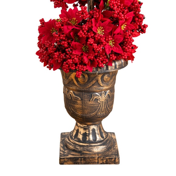3-ft Pre-Lit Artificial Christmas Poinsettias and Berries Spiral Topiary Tree with 30 Warm White LED Lights - SKU #T5382 - 5