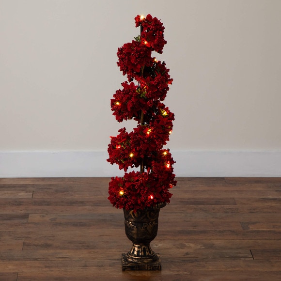 3-ft Pre-Lit Artificial Christmas Poinsettias and Berries Spiral Topiary Tree with 30 Warm White LED Lights - SKU #T5382 - 10
