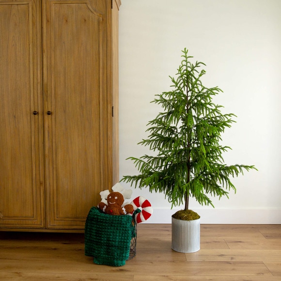 5-ft Artificial Real Touch Norfolk Island Pine in Metal Tin Planter with Natural Look - SKU #T5385 - 5