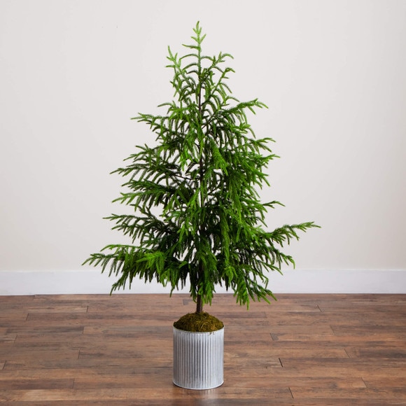5-ft Artificial Real Touch Norfolk Island Pine in Metal Tin Planter with Natural Look - SKU #T5385 - 7