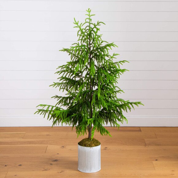 5-ft Artificial Real Touch Norfolk Island Pine in Metal Tin Planter with Natural Look - SKU #T5385 - 8