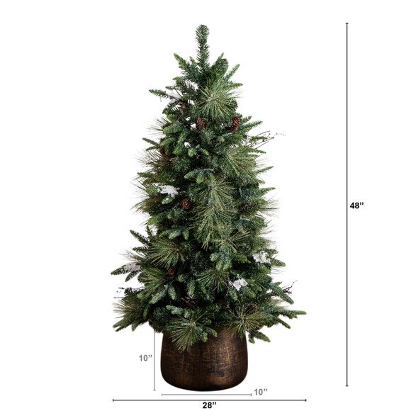 4-ft Pre-Lit Artificial Mixed Pine Snowed Christmas Tree with Pinecones in Decorative Planter with 60 Warm White LED Lights - SKU #T5386 - 1