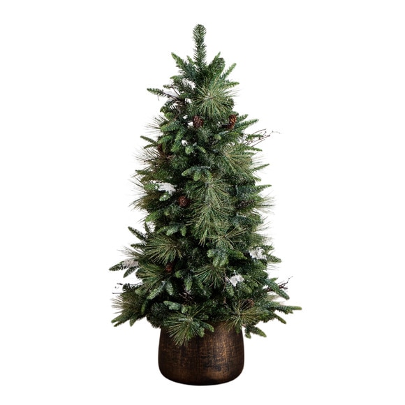 4-ft Pre-Lit Artificial Mixed Pine Snowed Christmas Tree with Pinecones in Decorative Planter with 60 Warm White LED Lights - SKU #T5386 - 3