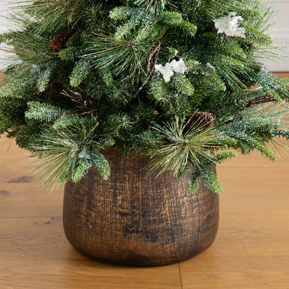 4-ft Pre-Lit Artificial Mixed Pine Snowed Christmas Tree with Pinecones in Decorative Planter with 60 Warm White LED Lights - SKU #T5386 - 8