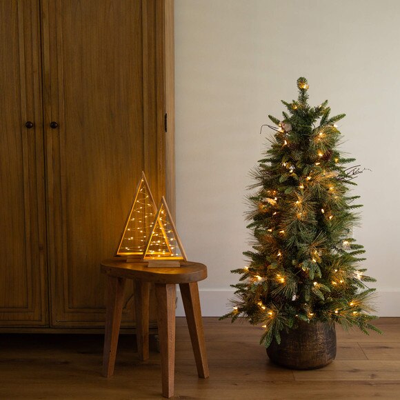 4-ft Pre-Lit Artificial Mixed Pine Snowed Christmas Tree with Pinecones in Decorative Planter with 60 Warm White LED Lights - SKU #T5386 - 10