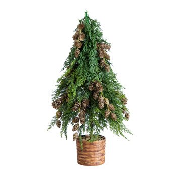 2-ft Artificial Down Swept Cedar Christmas Tree with Pinecones in Rustic Decorative Planter - SKU #T5387
