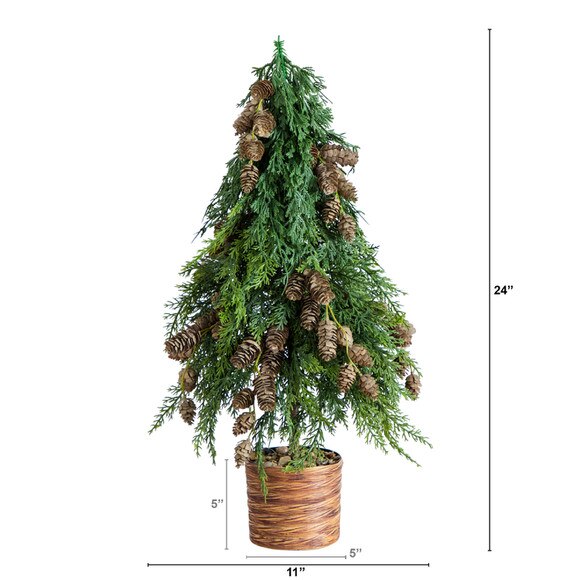2-ft Artificial Down Swept Cedar Christmas Tree with Pinecones in Rustic Decorative Planter - SKU #T5387 - 1