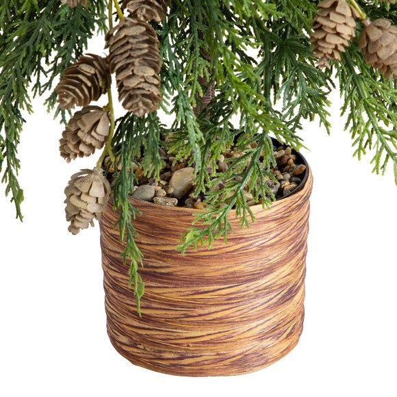 2-ft Artificial Down Swept Cedar Christmas Tree with Pinecones in Rustic Decorative Planter - SKU #T5387 - 3