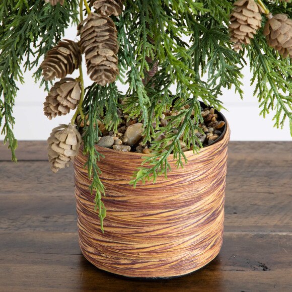 2-ft Artificial Down Swept Cedar Christmas Tree with Pinecones in Rustic Decorative Planter - SKU #T5387 - 4